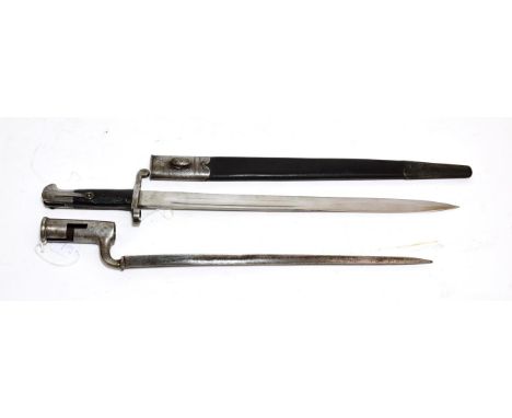 A British Pattern 1887 Mk.I Sword Bayonet, the 46.5cm steel blade with various markings including crowned VR, /86, C'91, WD a