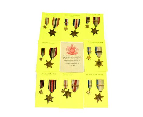 Eight Second World War Stars and Corresponding Miniatures, comprising Atlantic Star with clasp AIR CREW EUROPE, Atlantic Star