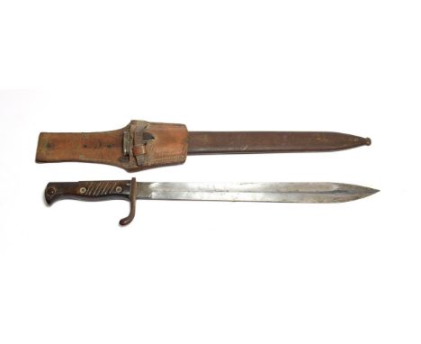 A German M98/05 Butcher Bayonet, second pattern, the 36.5cm steel blade stamped with maker's mark DURKOPP WERK A:G within a t