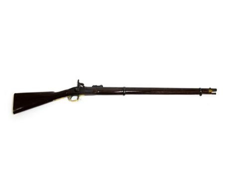 A Victorian Enfield Two Band 1858 Pattern Rifle/Musket, with later blued finish, the 80cm steel barrel with hinged ladder rea