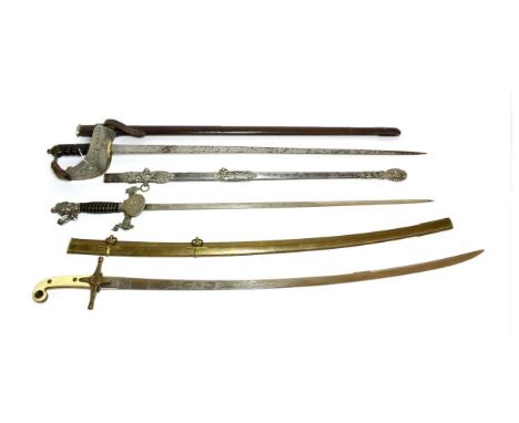 An Indian Copy of a General Officer's Mameluke Sabre, with laser etched steel blade, brass hilt with ivorine pistol grip scal