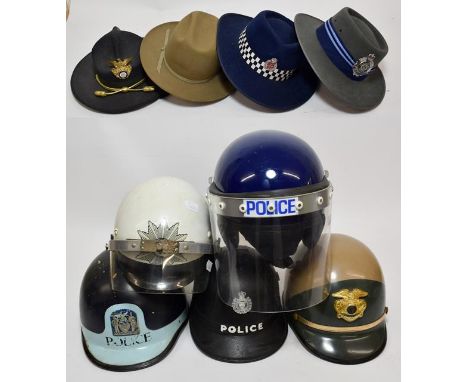 Two US Police Motorbike Helmets, one to New York City Police, the other to a Lieutenant of the Sheriff's Department; three Po