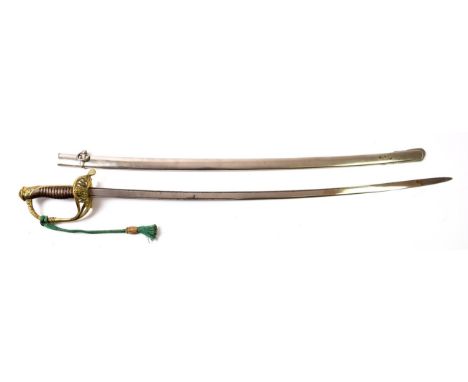 A 19th Century Spanish Infantry Officer's Sword, the 77cm single edge plated steel blade with a narrow fuller to edge and bac