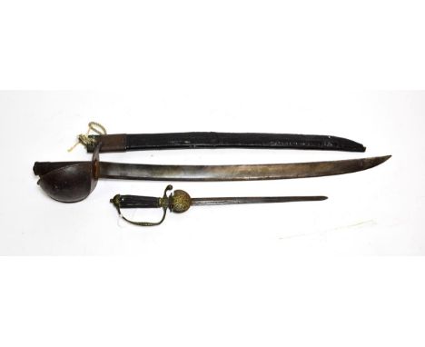 A French Model 1833 Naval Cutlass, the 68cm single edge broad fullered steel blade engraved with an anchor to each side, the 