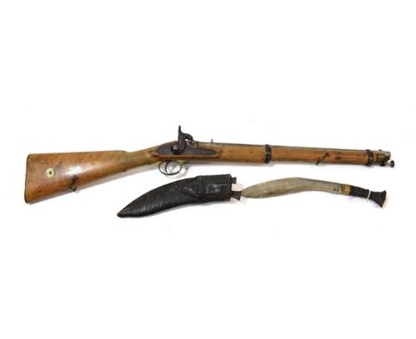 A Victorian Enfield Percussion Two Band Cavalry Carbine, as issued to mounted Customs Officers, the 53cm steel barrel with va