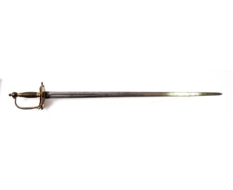 A Georgian 1796 Pattern Heavy Cavalry Officer's Sword, the associated 82cm double edge steel blade with a central narrow full