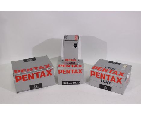 Photography - A boxed Pentax P30T camera body, a boxed Pentax lens, soft case and flash. [4]