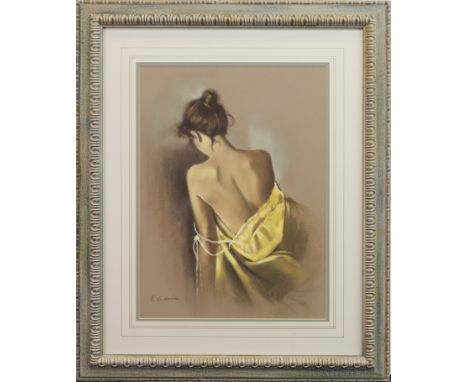 R GARCIAS,FEMALE STUDYpastel on paper, signed35cm x 48cmMounted, framed and under glass