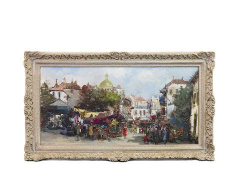 * THEO VAN OORSCHOT (DUTCH 1910 - 1989),THE STREET MARKEToil on canvas, signed41cm x 81cmFramedLabel verso: T & R Annan & Son