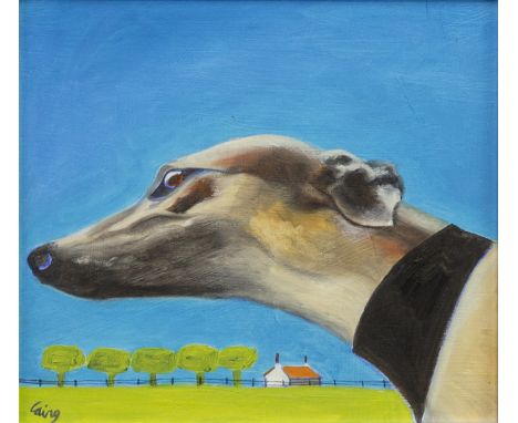 ROWENA LAING,GREYHOUNDoil on panel, signed25cm x 30cmFramed and under glass