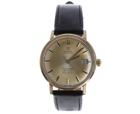 Omega Seamaster De Ville Geneve gold automatic gentleman's wristwatch, silvered dial with applied baton markers, minute marke