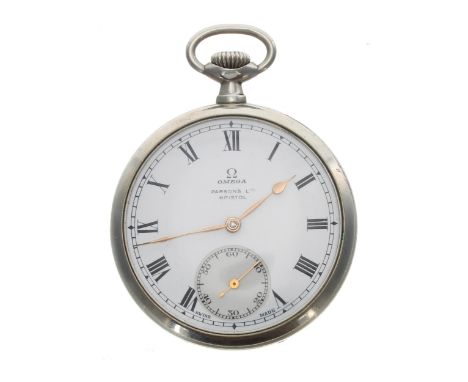 Omega nickel cased lever pocket watch, circa 1935, signed 15 jewel gilt movement, no. 8033788, with bi-metallic compensated b