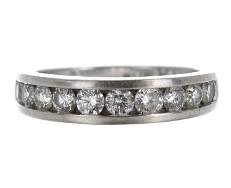 Good modern 18ct white gold diamond half eternity ring,&nbsp;channel set with ten round brilliant-cut diamonds,&nbsp;1.00ct a