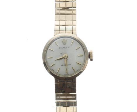 Rolex Precision 9ct lady's wristwatch, serial no. 224xx, London 1964, circular silvered dial with applied gilt baton markers,