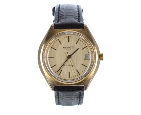 Longines Electronic gold plated and stainless steel gentleman's wristwatch, circular champagne dial with applied baton marker
