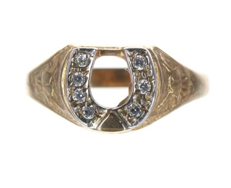 Diamond set horseshoe design ring, 9mm, 3.3gm, ring size Q 