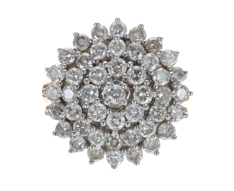 Impressive 18ct yellow gold cluster ring, round brilliant-cut, 2.00ct approx in total, 19mm, 8.3gm, ring size M/N 