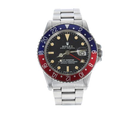 Rolex Oyster Perpetual GMT-Master stainless steel gentleman's wristwatch, reference no. 1675, serial no. 3382xxx, circa 1973,