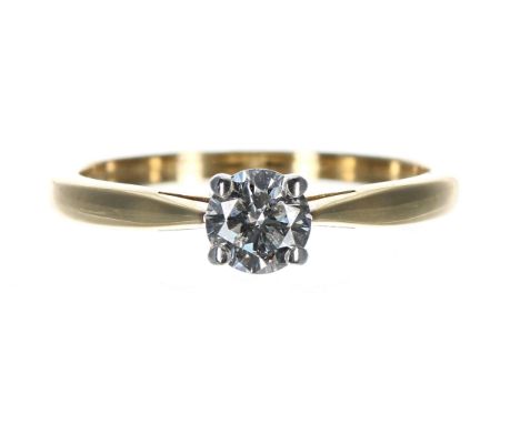 Good 18ct solitaire diamond ring, round brilliant-cut, 0.50ct approx, clarity VS2, colour H, 5mm, 3gm, ring size O  ** with a