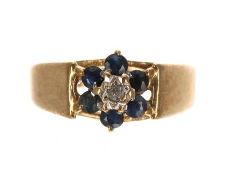 9ct sapphire and diamond ring, 8mm, 2gm, ring size J 