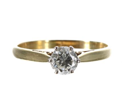 Boodles 18ct yellow gold solitaire diamond ring,&nbsp;0.50ct approx, clarity SI2, colour I, signed, 5mm, 2.6gm, ring size O/P