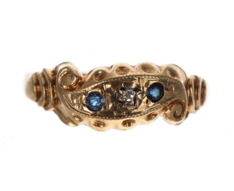9ct sapphire and diamond ring, 7mm, 1.4gm, ring size J 