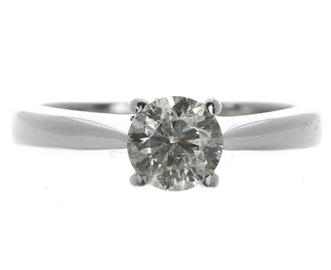 Good 18ct white gold solitaire diamond ring, modern round brilliant&nbsp;cut,&nbsp;0.95ct approx, clarity I1, colour J, width