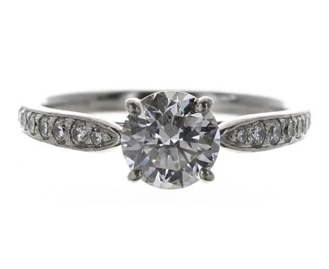 Tiffany &amp; Co. platinum diamond set ring, round brilliant-cut&nbsp;0.80ct approx, clarity VS, colour H, signed, no. 347350