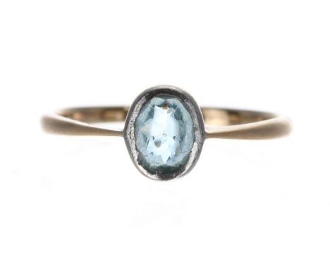 Antique 18ct rub-over set aquamarine oval single stone set ring,&nbsp;0.50ct approx, width 7mm, 1.6gm, ring size K ** with ri