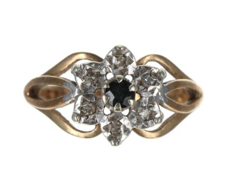 Sapphire and diamond 9ct ring, 11mm, 2.6gm, ring size L/M 