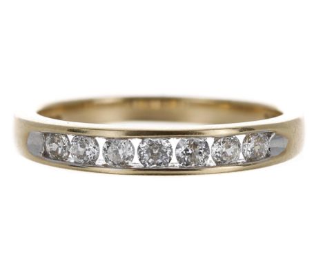 18ct yellow gold 'Forever' diamond half eternity ring, with seven round brilliant-cuts, inscribed 'Forever' to the inside and