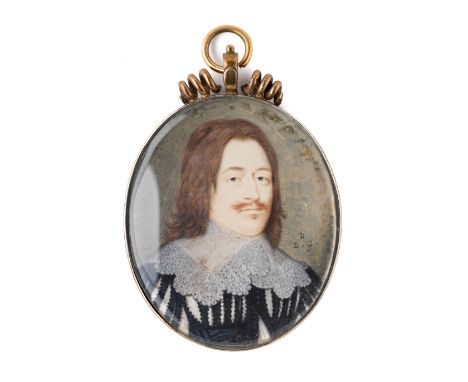 A PORTRAIT MINIATURE OF A GENTLEMAN, BY DAVID DES GRANGES (c.1611-c.1672), CIRCA 1645 with brown hair, slashed black doublet 