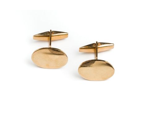 THREE PAIRS OF CUFFLINKS comprising: two oval pairs, hallmarked 9 carat gold, maker's mark LJ; and a rectangular pair with br