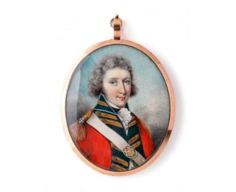 ˜A PORTRAIT MINIATURE OF AN OFFICER, BY SOPHIA HOWELL (FLOURISHED 1781-1788), CIRCA 1790 wearing his uniform of the Devonshir