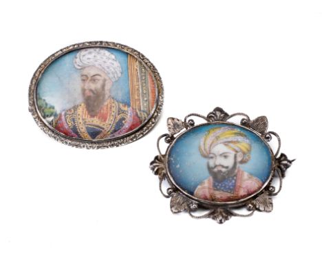 ˜TWO PORTRAITS OF KINGS OF AFGHANISTAN, DELHI, INDIA, CIRCA 1880-1900 gouache with gold on oval ivory panels, depicting Dost 