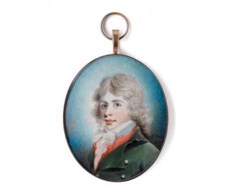 ˜A PORTRAIT MINIATURE OF A BOY, BY NICHOLAS FREESE (1761/62-1831), CIRCA 1795 wearing a green coat, red waistcoat and blue sl