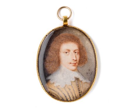 A PORTRAIT MINIATURE OF A GENTLEMAN, BY DAVID DES GRANGES (c.1611-c.1672), CIRCA 1640 with light brown hair, wearing a buff d