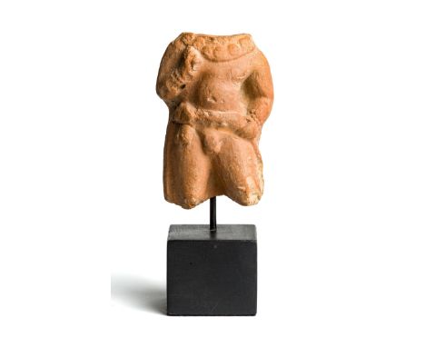 A TERRACOTTA MALE TORSO, KUSHAN OR GUPTA, CENTRAL INDIA, 3RD-5TH CENTURY  wearing sash and heavy necklace 10cm high excluding