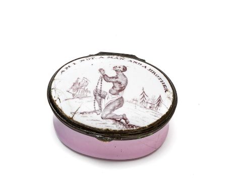 AN ENGLISH ENAMEL 'ANTI-SLAVERY' PATCH BOX, SOUTH STAFFORDSHIRE, CIRCA 1800 oval, the lid transfer printed after the seal for
