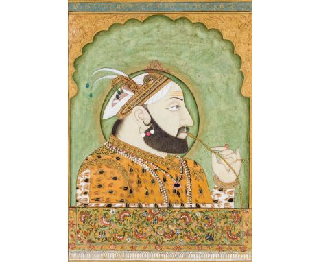 A PORTRAIT OF SANGRAM SINGH II, MEWAR, INDIA, 18TH CENTURY gouache with gold and gesso on paper, the ruler depicted in profil
