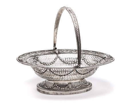 A GEORGE III SILVER BASKET, ROBERT HENNELL, LONDON, 1777 in Neo-classical taste, oval, centrally engraved with a coat of arms