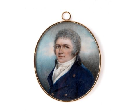 ˜A PORTRAIT MINIATURE OF JAMES CARPENTER, BY NATHANIEL PLIMER (1757-1822), CIRCA 1800 powdered hair wearing a blue coat, on i