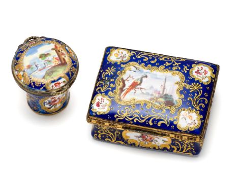 AN ENGLISH ENAMEL 'HONEYSUCKLE GROUP' SNUFF BOX, BIRMINGHAM, CIRCA 1765 rectangular with waisted sides, the central panel pai