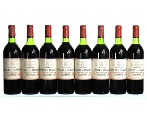 1982 Chateau Lynch Bages 5eme Cru Classe, Pauillac 8x75cl  Mixed levels, labels slightly soiled, capsules slightly damaged. D