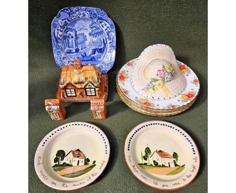 Sundry ceramics Inc. 6 Royal Albert Pacific Rose dinner plates, Copeland Spode Italian sandwich plate, Torquay ware, Art Deco