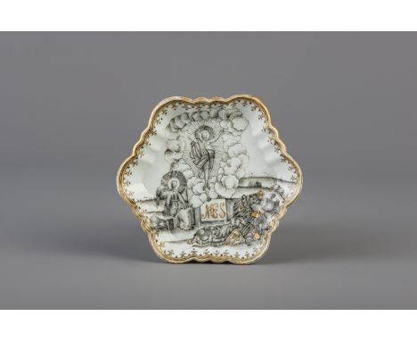 Title: A Chinese grisaille and gilt 'Resurrection' teapot stand, Qianlong Description: Dimensions:  Dia.: 13 cm  Literature: 