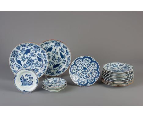 Title: Eighteen Chinese blue and white plates, Kangxi/Qianlong Description: Dimensions:  Dia.: 27,6 - 22,5 - 21 - 16 cm   