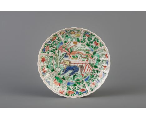 Title: A Chinese famille verte 'qilin and phoenix' dish, Kangxi Description: Dimensions:  Dia.: 21,2 cm   