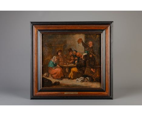 Title: Dutch school, follower of Pieter Quast (1605-1647): Peasants making merry in an interior, oil on panel Description: Di