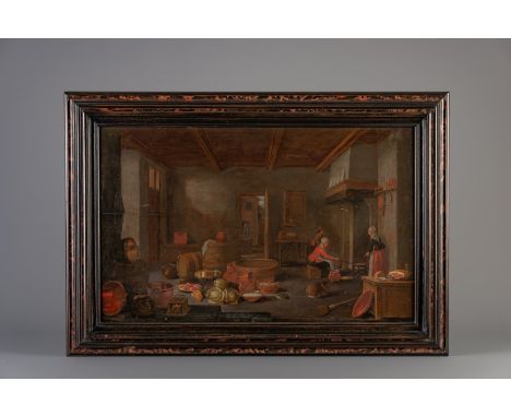 Title: Dutch school, in the manner of Hendrick de Valk (1674-1709): An interior with still life, oil on panel, about 1700 Des